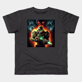 Doom guy with Green Gun Kids T-Shirt